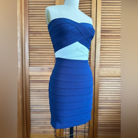 Pleasure Doing Business Blue & White Bodycon Mini Dress - Picture 1 of 9